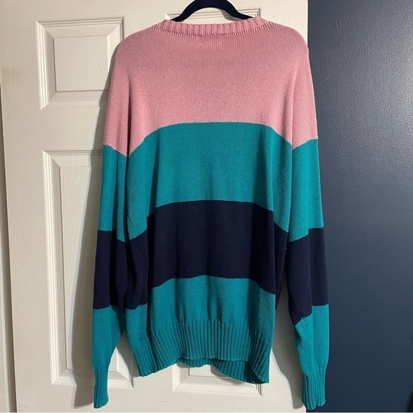 RARE Vintage PGA National Golf Club Colorblock 80’s Sweater Pink Teal Blue - Picture 5 of 10